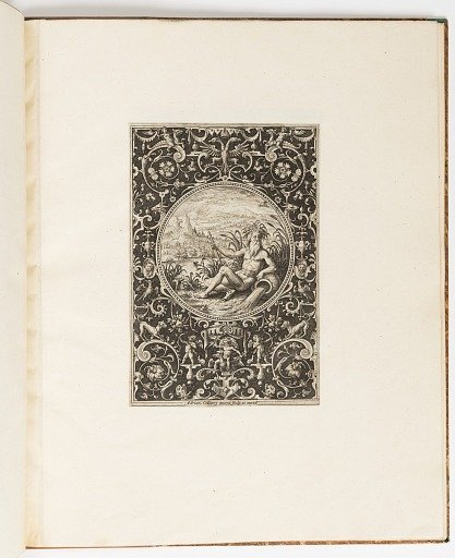 River God, plate from a suite of 6 ornamental designs with the Judgement of Paris