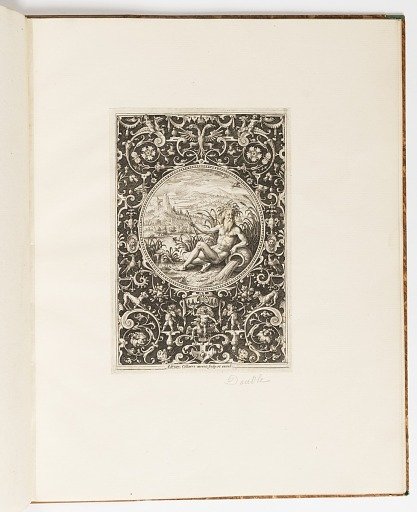 River God, plate from a suite of 6 ornamental designs with the Judgement of Paris