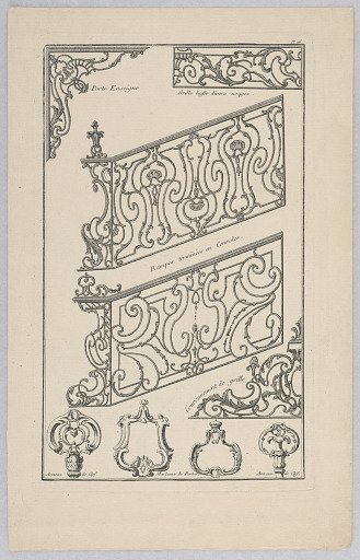 Designs for Decorative Ironwork, Plate 96 from Divers dessins de balcons a plusieurs usages (Variety of Balcony Designs)