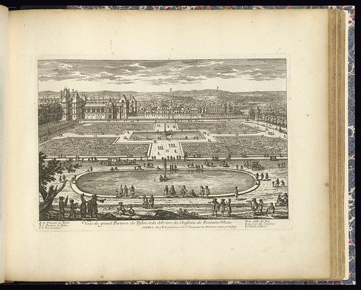 Veuë du grand Parterre du Tybre et du derriere du Chasteau du Fontaine-bleau