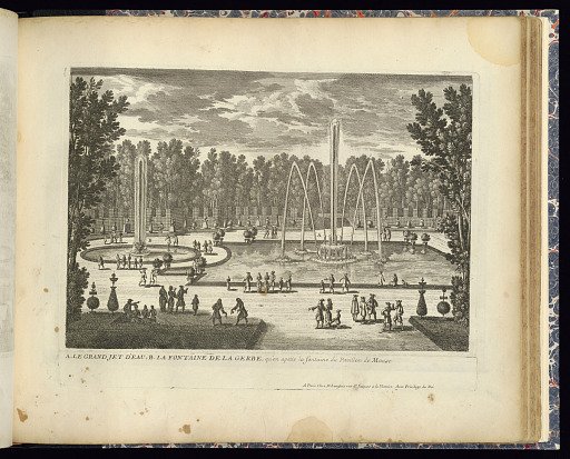 A. LE GRAND JET D’EAU, B. LA FONTAINE DE LA GERBE, qu’on apelle la fontaine du Pavillon de Manse