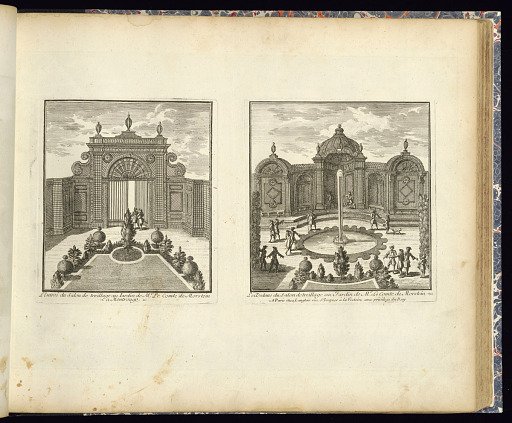 l’Entrée du Salon de treillage au Jardin de Mr. Le Comte de Morstein a Montrouge (Left Plate)