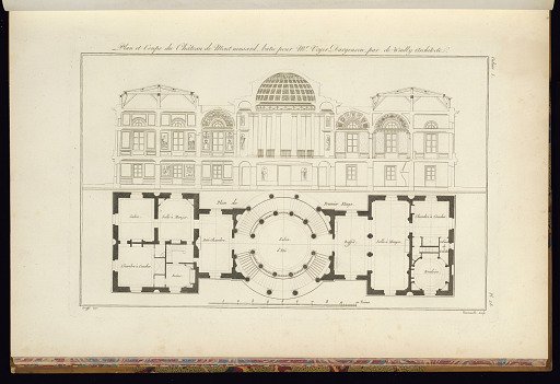 Plan et Coupe du Château de Montmusard, batie pour Mr. Voyer Dargenson par de Wailly Architecte