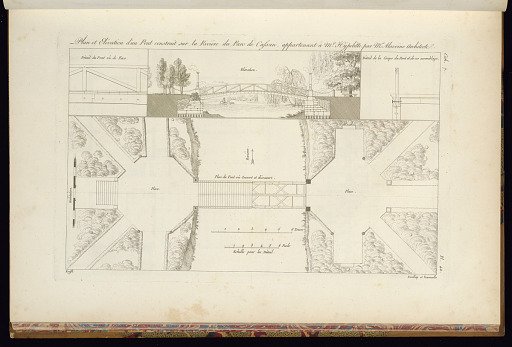 Plan et Elévation d’un Pont construit sur la Rivière du Parc de Cassan appartenant à Mr. Hypolitte par Mr. Alavoine Architecte