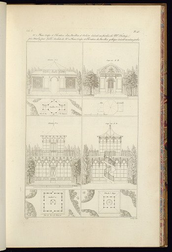 No. 1 Plans Coupe et Elévation d’un Pavillon et Volière éxécuté au Jardin de Mr. Fortaye près Marly par Labbé Architecte
