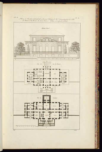 Plans et Elévation lateral du ci devant Château de Mr. Caumartin, près la Ville de Moret, et la Riviere de Seine