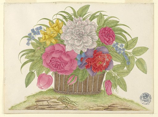Basket of Blossoms and Leaves on Earth
