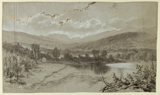 Landscape with three buildings