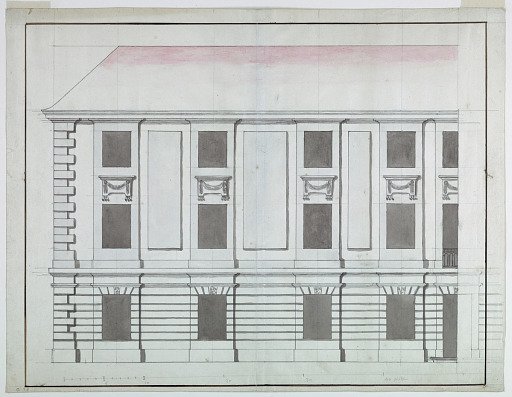 Elevation of the section of a façade of a small palace
