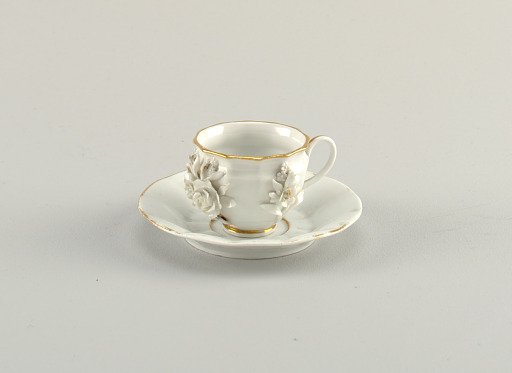 Dodecagonal Cup with Applied Flowers and Saucer