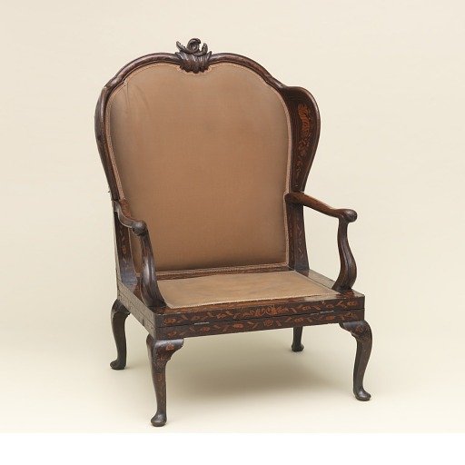 Dutch mahogany metamorphic wing-backed folding bed chair
