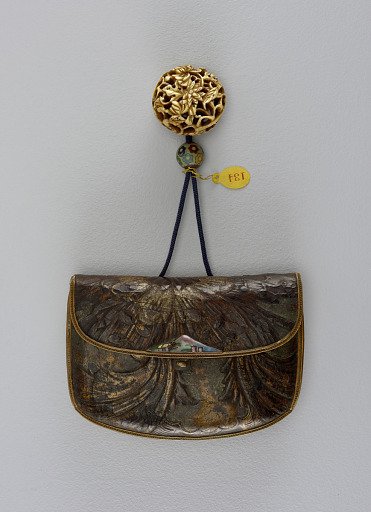 Kin-chaku (purse) with netsuke and ojime on chord