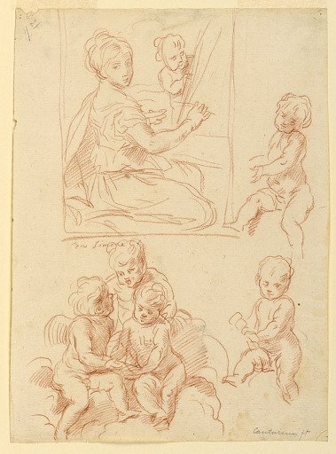Sketches of a Woman Artist with Various Putti