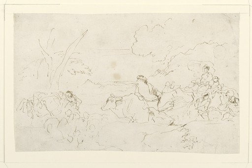 Study for the Painting Pastoral Journey, Figures and Cattle in a Landscape