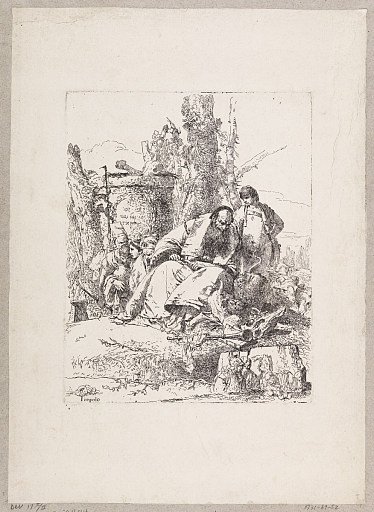 Seated Magus Observing Skulls, and Other Figures, plate 5 from the Scherzi di Fantasia