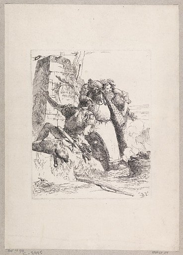 Soldiers, Magus, and Other Figures Observing a Skull and a Tibia on an Altar, plate 7 from the Scherzi di Fantasia