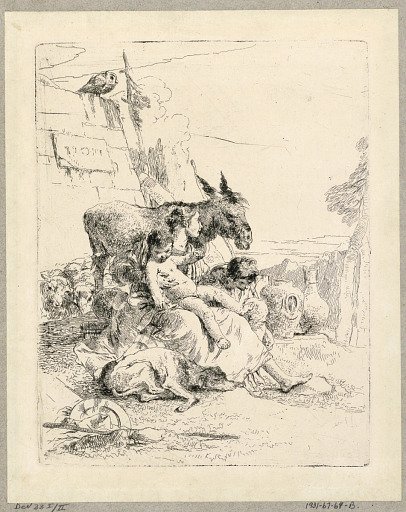 Woman with Two Children and a Donkey, plate 21 from the Scherzi di Fantasia