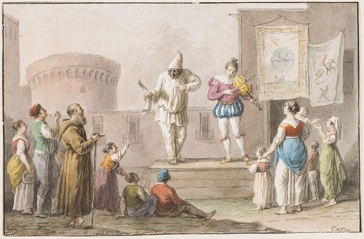 Water color; Performers of a Commedia dell'Arte