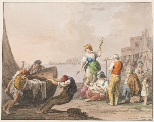 Water color; On the shore in Chiaja