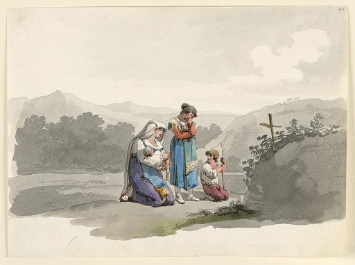 Woman with a Baby Praying Before the Cross Marking the Place Where Her Husband was Killed
