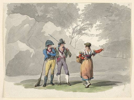 A Woman and Two Men with Guns. Costumes of the Kingdom of Naples
