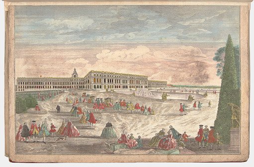 Prospectus Castelli Versaliensis, at latus hortense ex adverso Sacelli (View of the Palace of Versailles, from the Gardens opposite the Chapel)