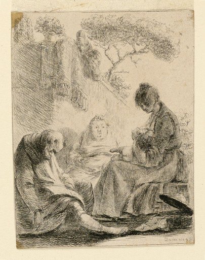 Family Seated Near a Wall