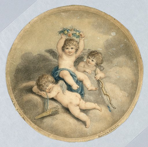 Three Cupids, One with a Wreath of Flowers