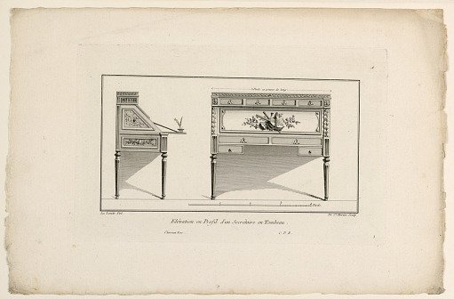 Elevation and Profile of a Secretary Desk, Plate 3 from "Premier cahier de Meubles et d'Ebenisteries" Cahier A