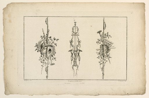 Trophies with Musical Motifs, Plate 1 from "Cahier de Trophées, Soffites et Vases," Parte IX, Cahier I
