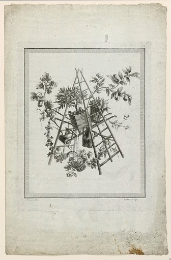 Trophy with Instruments of Gardening, Plate 2 from "Suite de différentes Attributs, Trophées, et Groupes de fleurs," Suite II