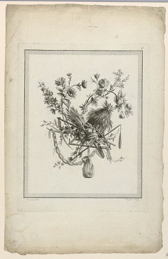 Trophy with Harvest Implements, Plate 6 from "Suite de différentes Attributs, Trophées, et Groupes de Fleurs," Suite II
