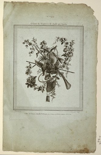 Trophy with Implements of the Hunt, Plate 1 from "Suite de Trophées de chasse," Suite VI