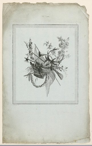 Trophy with Implements of the Hunt, Plate 2 from "Suite de Trophées de chasse," Suite VI