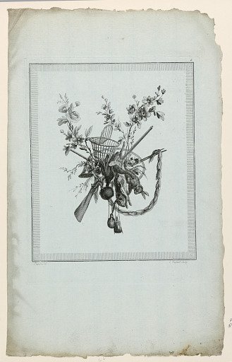 Trophy with Implements of the Hunt, Plate 4 from "Suite de Trophées de chasse," Suite VI