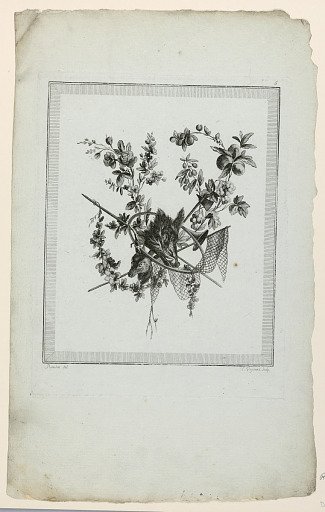 Trophy with Implements of the Hunt, Plate 5 from "Suite de Trophées de chasse," Suite VI