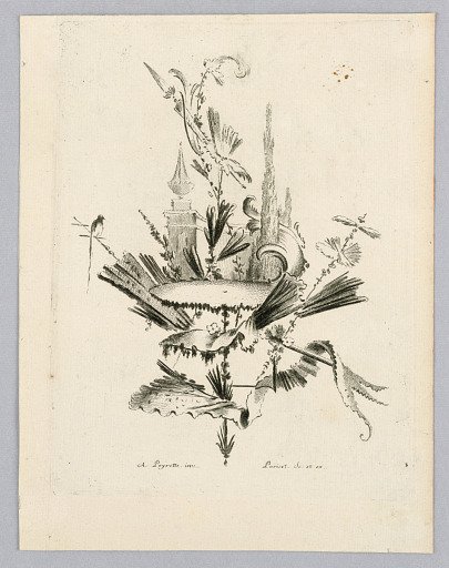 Cartouche with Statuary and a Bird