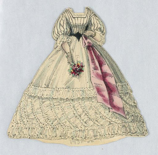 Paper Doll Costume in Cream with Black Stripes and Pink Sash