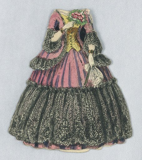 Paper Doll Costume in Pink with Black Lace and Yellow Bodice