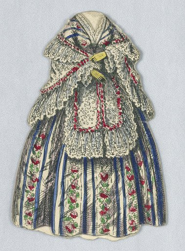 Paper Doll Costume with Floral and Blue Vertical Stripes