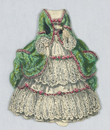 Paper Doll and Costume in Emerald Green and Pink Roses