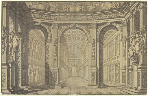Stage Design: Columned Hall with Sculpture and Inscriptions Relating to the Aenead