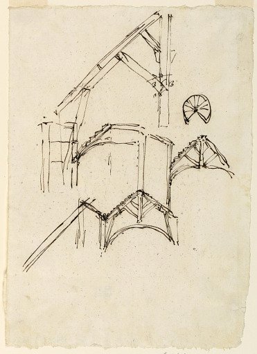 Sections of a roof; plan of a winding stair