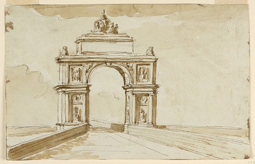 Triumphal arch standing in a pool