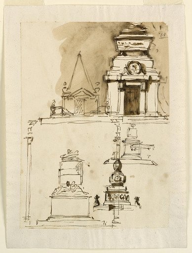 Design for the Elevations of Sepulchral Monuments, Funeral Decorations for Louis XVI