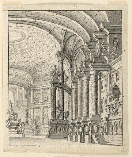 Stage Design: Hall with Coffered Ceiling and Urns