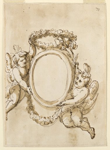 Oval frame supported by two angels