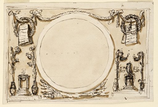 Design for Overmirror Decoration, Blank Roundel with Grotesques, for the Noble Cabinet of the Palazzo Altieri