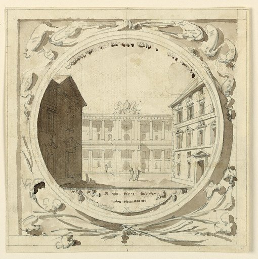 Possible Design for Relief; Scene in Circle, Ornaments in Corners