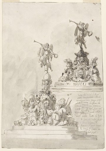 Two Designs for a Pile of Trophies Surmounted by a Figure of Victory (or Fame)